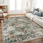 Green Area Rug 10'x14' Washable Vintage Traditional Mat Distressed Indoor by CHAMPLANT