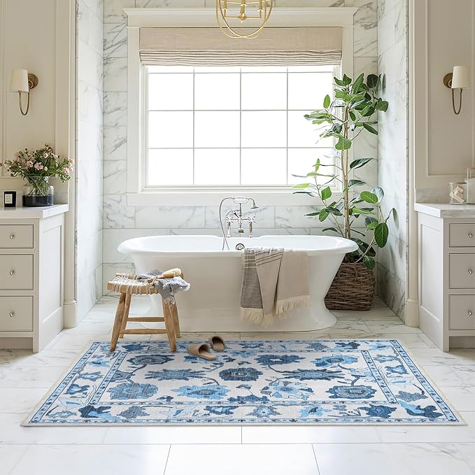 Fame Living Navy Blue Oushak Rug, Modern Small Rugs, Door Mat, Doormat - Image 9