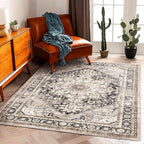 Area Rug 5'x7' Black-Purple Khaki Washable Vintage Traditional Floor Cover Thin by CHAMPLANT