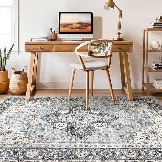 9x12 Area Rug Living Room: Washable Boho Large Neutral Vintage Soft Rugs Stain - Image 7