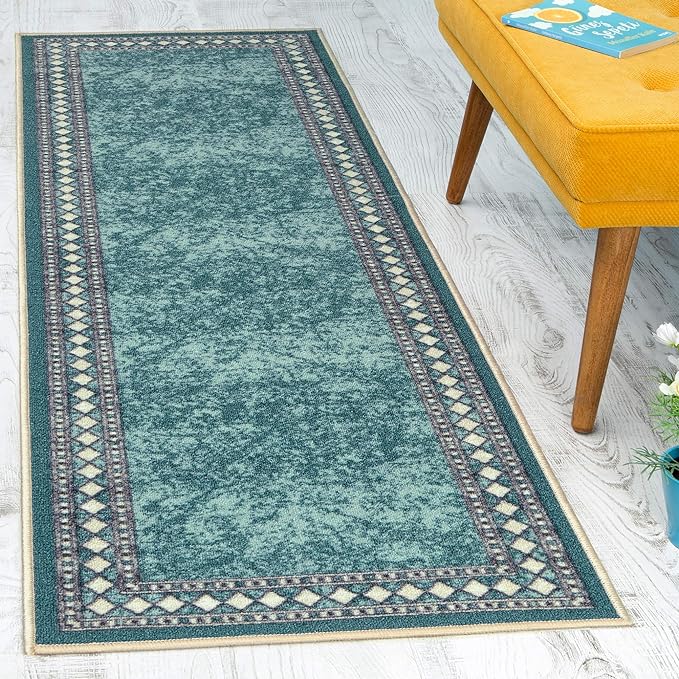 Antep Rugs Alfombras Modern Bordered 2x7 Non-Skid Low Profile Pile Rubber by AntepRugs