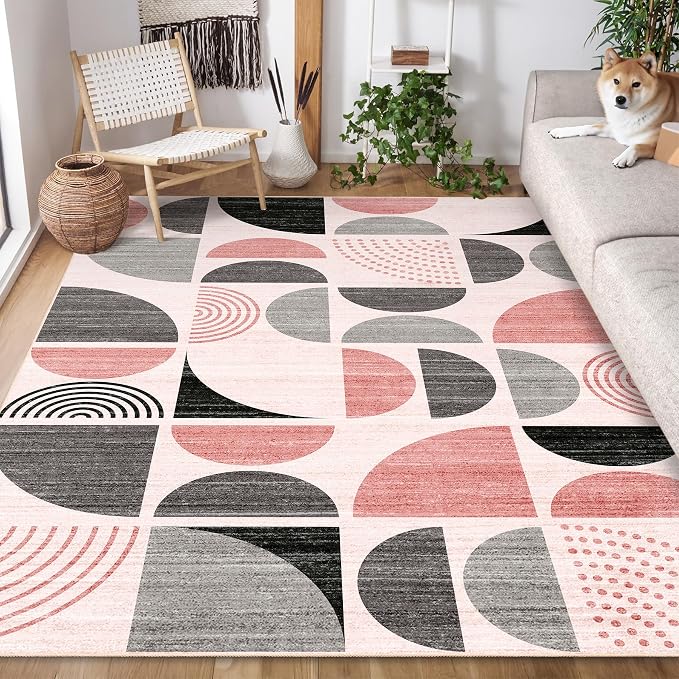 MUJOO Pink Rug Washable, 5x7 Area Rugs - Image 3