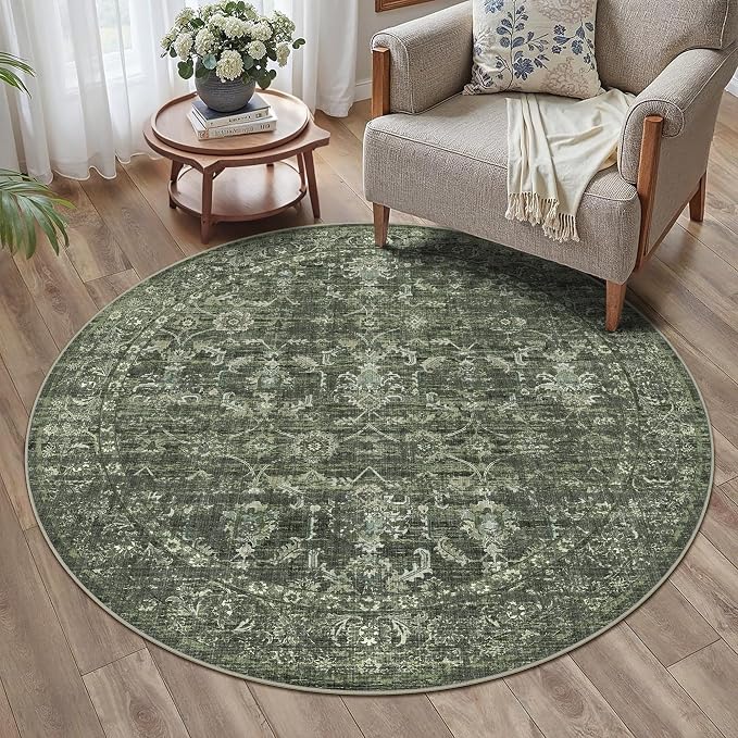 4ft Round Washable Area Rugs for Living Room, Vintage Boho Large Rug for by HOME