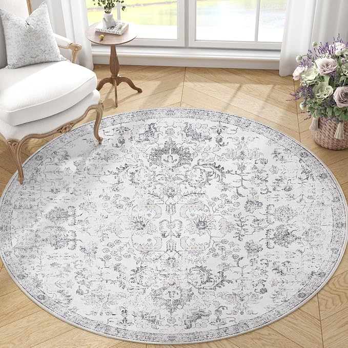 jinchan Kalen Round Rug 5ft Area Rug Washable Vintage Indoor Retro Entryway - Image 5