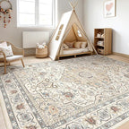 6x8 Area Rug Living Room: Washable Boho Large Neutral Vintage Soft Rugs Stain - Image 5