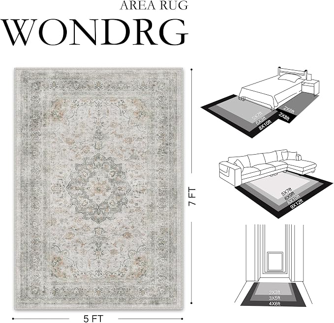 5x7 Washable Vintage Area Rug for Living Room Bedroom Soft Tranditional Non - Image 2