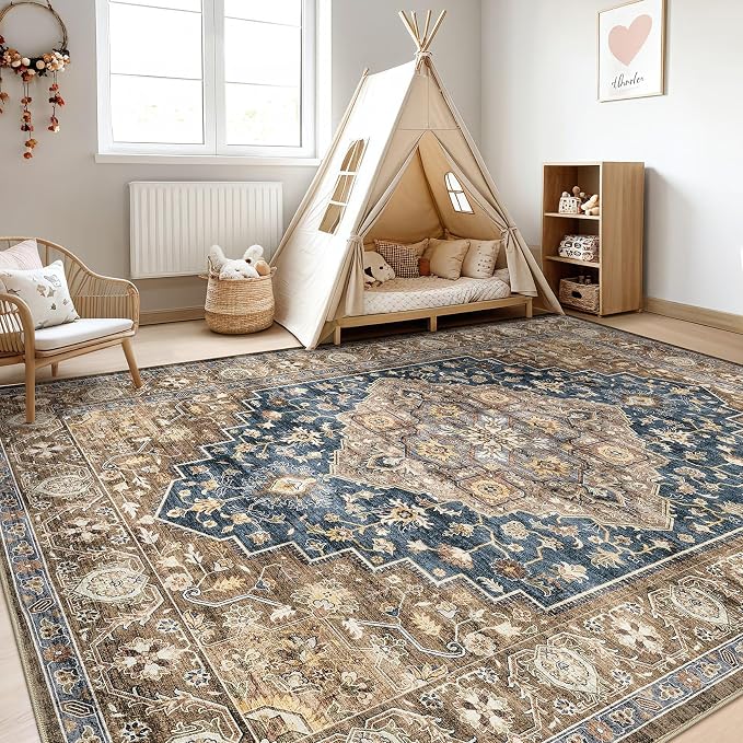 10x14 Area Rugs Living Room: Washable Boho Large Neutral Vintage Soft Rug Stain - Image 5