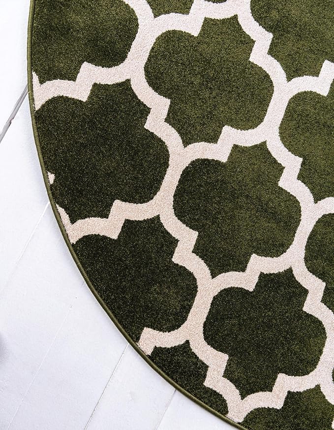 Rugs.com Lattice Collection Rug – 6 Ft Round Dark Green Medium Rug Perfect - Image 6
