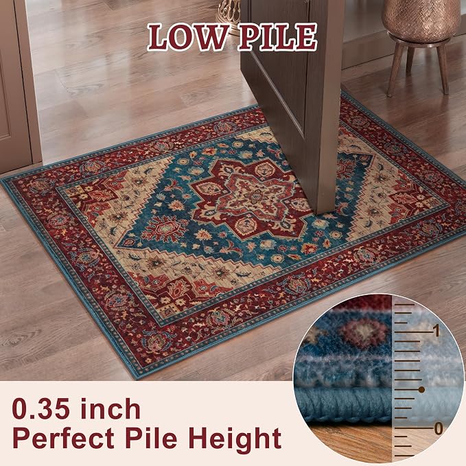 Tangsoo Oriental Red Rug 4x6 Washable Vintage Rugs Non Slip Indoor, Distressed - Image 3