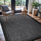 CAMILSON Indoor Outdoor Rug, 6x9 Bordered Dark Grey Black Modern Area Rugs - Image 5