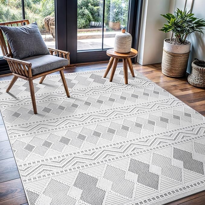 CAMILSON Micro Loop Rug 5x7 Modern Luxury Geometric Boho Diamond Area Rugs Soft - Image 4