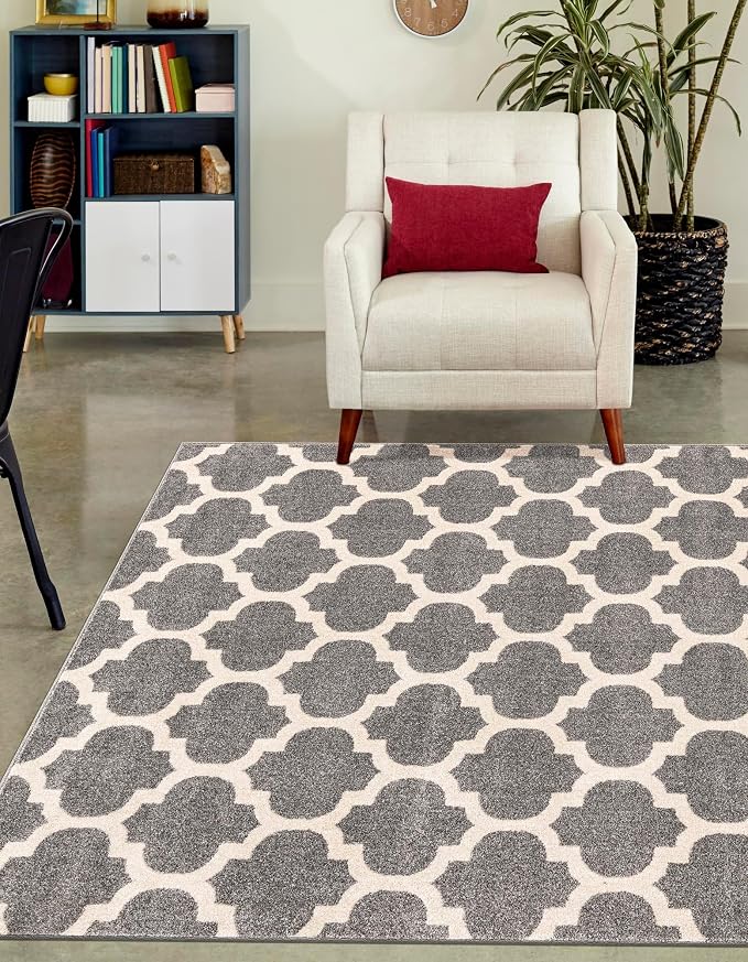 Rugs.com Lattice Collection Rug – 8x11 Dark Gray Medium-Pile Rug Perfect by Rugscom