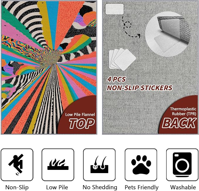Abstract Rug - 4x6 Rug, Colorful Graffiti Art Area Rugs, Hippie Aesthetic Funky - Image 3
