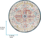 Livabliss Area Rugs - 5ft Round Odelia Vintage Boho Aqua Burgandy Blue Round - Image 2