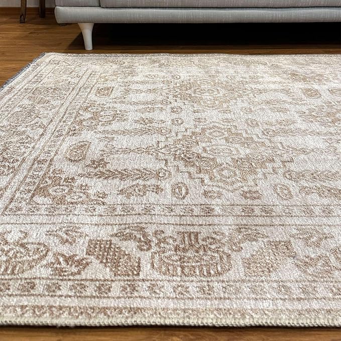Alfa Rich 7x10 Beige Off White Washable Area Rugs - Image 7