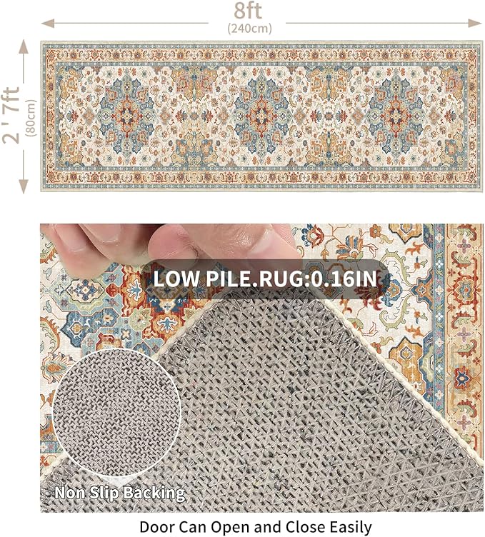 Enkor Runner Rugs for Hallway, 2.6x8 Washable Soft Non Slip Floor Rugs for - Image 2