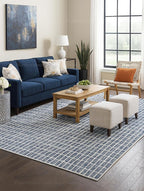 Hand-Tufted 100% Wool Area Rug – Unique Modern Geometric Grid Pattern, Soft - Image 2