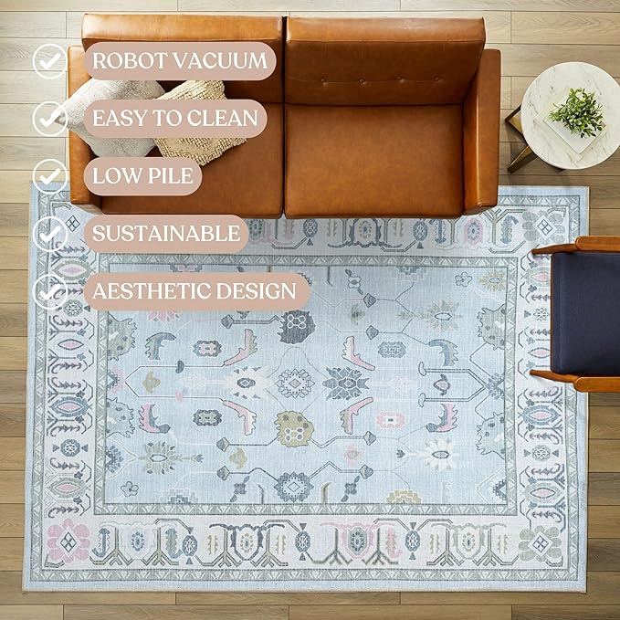 Fame Living Cream Blue Oushak Rug, Extra Large Area Rugs - Image 3