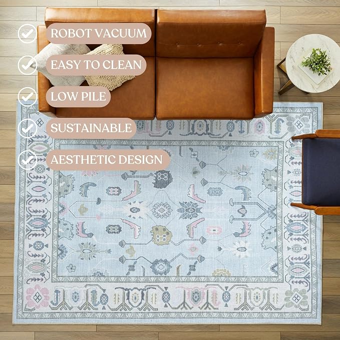 Fame Living Cream Blue Oushak Rug, Area Rugs - Image 3