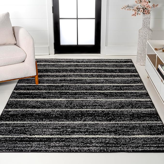JONATHAN Y Williamsburg Minimalist Stripe Black/Cream Indoor Area Rug, by JONATHANY