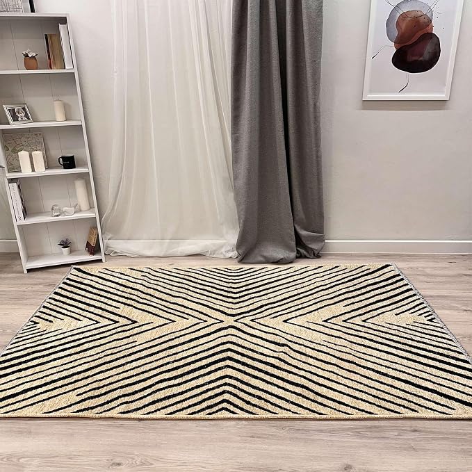 Alfa Rich 3x5 Geometric Beige Black Washable Area Rugs - Image 2