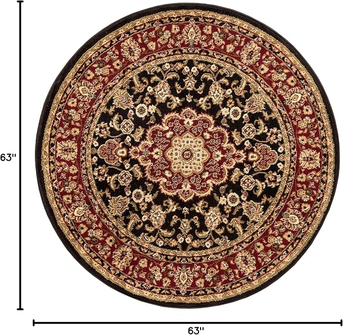 Well Woven Barclay Collection Medallion Kashan Black 5 ft Round Rug - Image 2