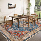 Area Rug 9x12 Washable Rug, Vintage Boho Medallion Rugs Non-Slip Soft Low Pile - Image 3