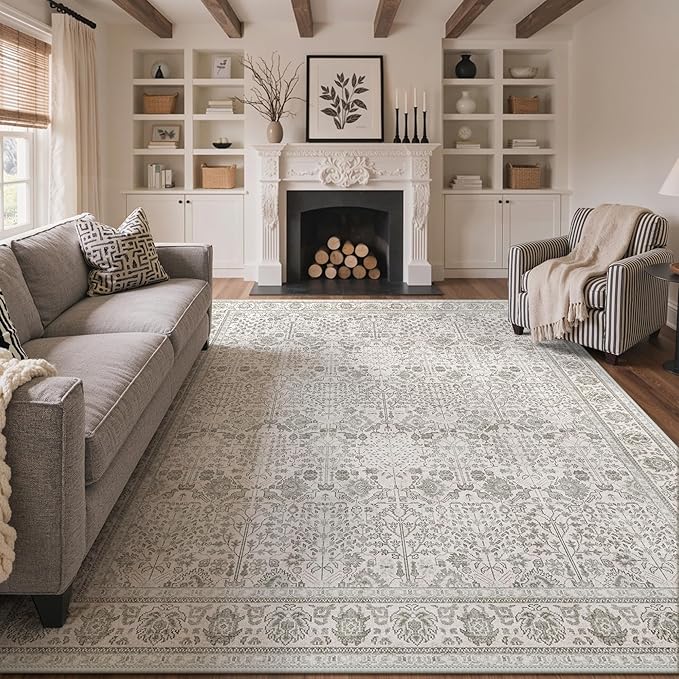 Bavni Washable Rugs 8x10-Machine Washable Rug Lightweight Low Pile, Vintage by BAVNI