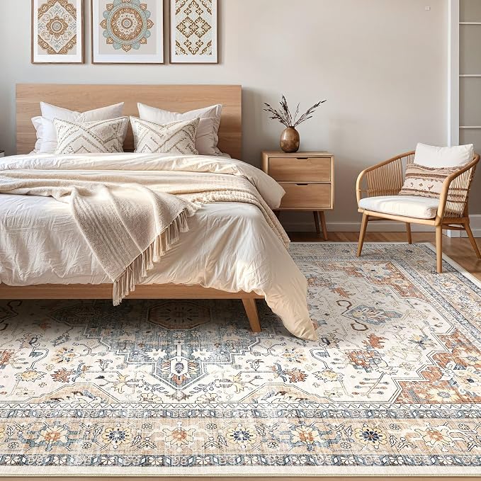 10x12 Area Rug Living Room: Washable Boho Large Neutral Vintage Soft Rugs Stain - Image 4