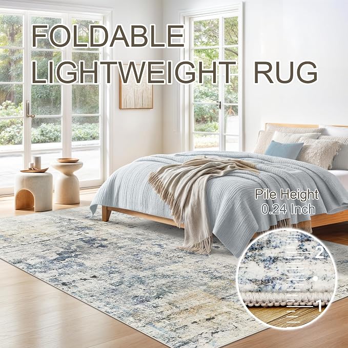 Abstract Rug 8x10 Large Living Room Rugs Neutral Modern Washable Area Rugs - Image 4