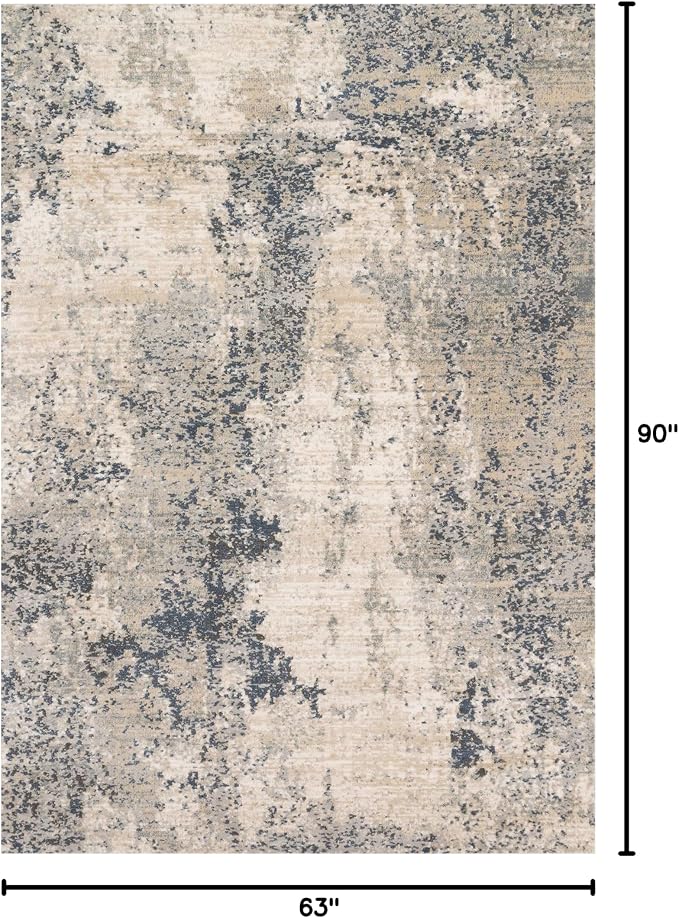 Loloi Teagan Collection TEA-07 Natural/Denim 5'-3" x 7'-6" Area Rug, Soft - Image 2