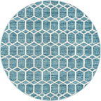 Rugs.com Lattice Trellis Collection Rug – 8 Ft Round Blue Low-Pile Rug Perfect - Image 3