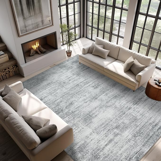 Gray Extra Large Rugs for Living Room Minimalist Aesthetic Abstract 9x12 Area - Image 7