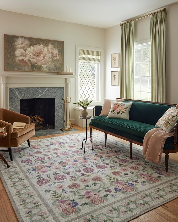 Loloi Rifle Paper Co. Rosa Collection RSA-01 Ivory 2'-6" x 9'-6" Runner Rug by Loloi