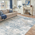 Blue 8x10 Area Rug Washable Modern Abstract Living Room Carpet Non Slip Neutral - Image 5