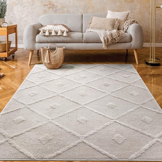 Antep Rugs Palafito 6x9 Geometric Shag Diamond High-Low Pile Textured Indoor - Image 3