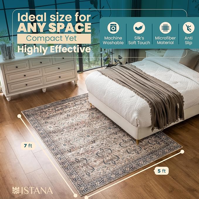 Istana 4x6 Rug - Olive & Charcoal Area Rugs 4x6 - Kid & Pet Friendly Machine - Image 2