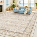 Washable Ivory Living Room Rug, 8x10 Non Slip Area Rugs by HazoHaus