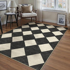 3x5 Checkered Area Rugs for Living Room Black Machine Washable Large Rug by PureCozy