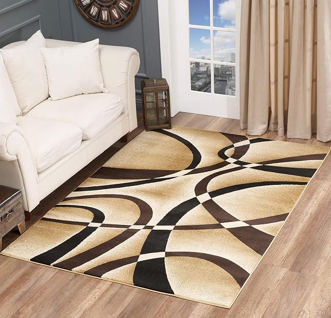 GLORY RUGS Modern Area Rug 4x6 Beige Swirls Carpet Bedroom Living Room - Image 7