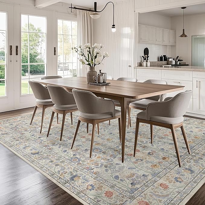 Washable Living Room Rug: 9x12 Boho Floral Soft Area Rug - Image 7
