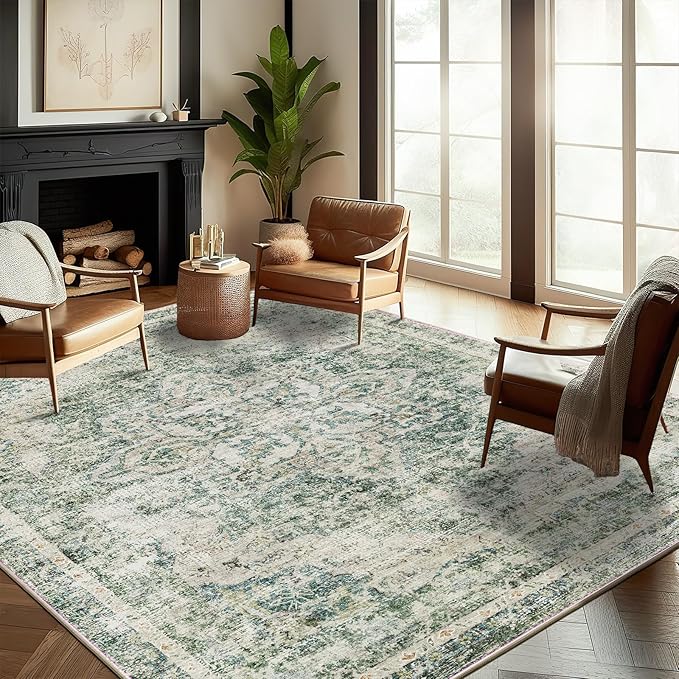 Washable Area Rug 8'x10' Retro Boho Design Non-Shedding Non-Slip Easy Care Ideal by CHAMPLANT