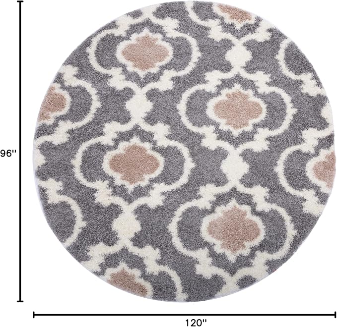 Rugshop Cozy Moroccan Trellis Indoor Shag Round Area Rug 6'6" Gray/Cream - Image 2