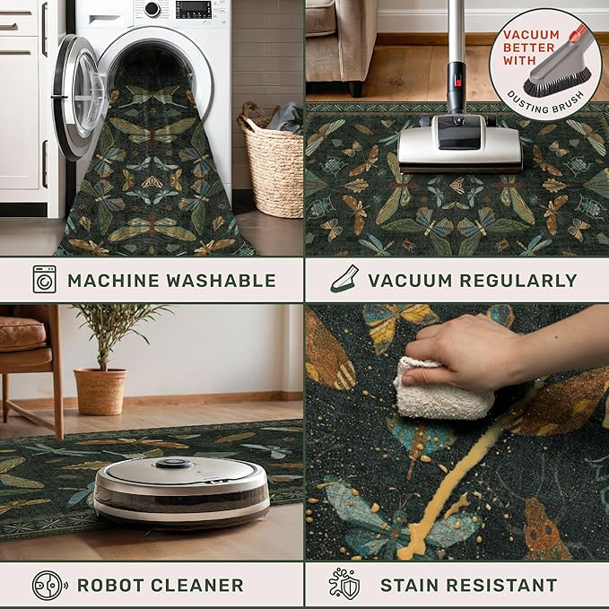 3x8 Dark Green Long Hallway Runner Rug - 8ft Washable Non Skid Wide Runner Rugs - Image 3