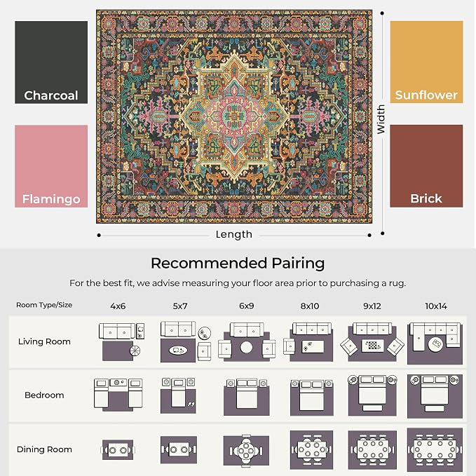 Kokia 8x10 Washable Black and Pink Area Rugs - Image 2