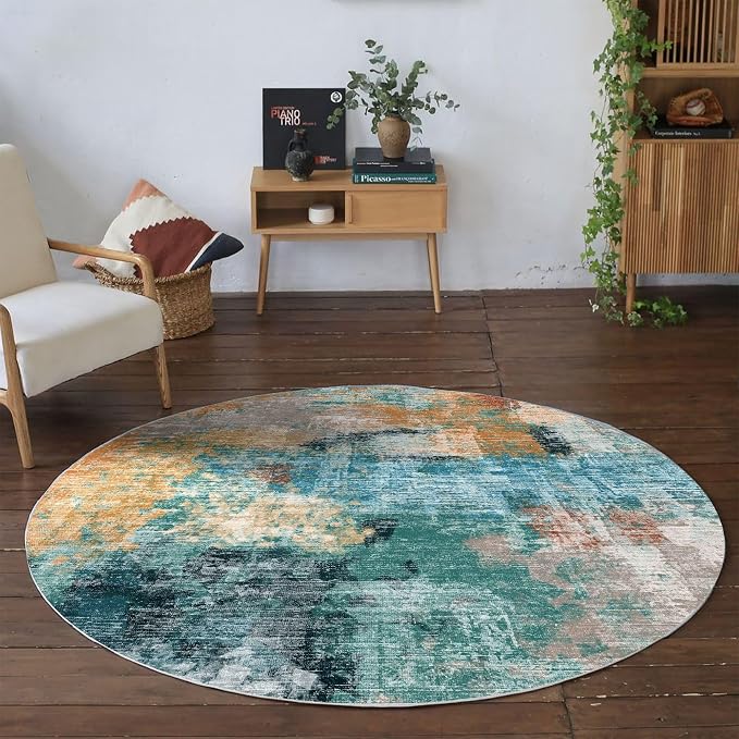 vivorug Round Rug 5ft Abstract Round Area Rug Non-Slip Indoor Carpet by vivorug