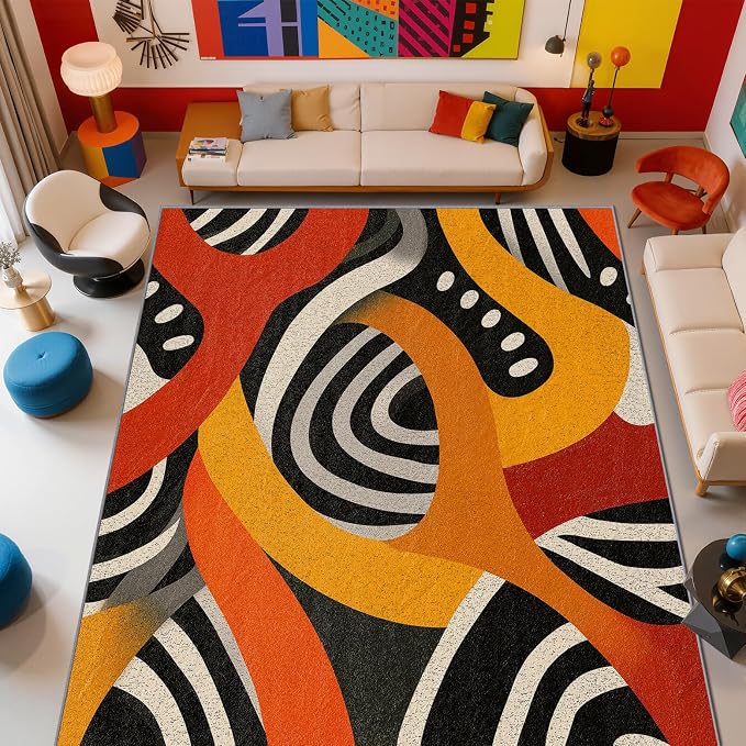 Hippie Rug, Pop Art Colorful Abstract Area Rugs 5x6, Retro Aesthetic Funky Non by Unknown