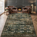 6x9 Washable Area Rug Non Slip, Thin Vintage Floral Living Room Rug Low Pile by Zarvenda