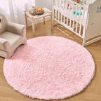 Andency Pink Round Area Rug for Bedroom, Shag Fuzzy Plush Circle Rug 7'X7' for - Image 6
