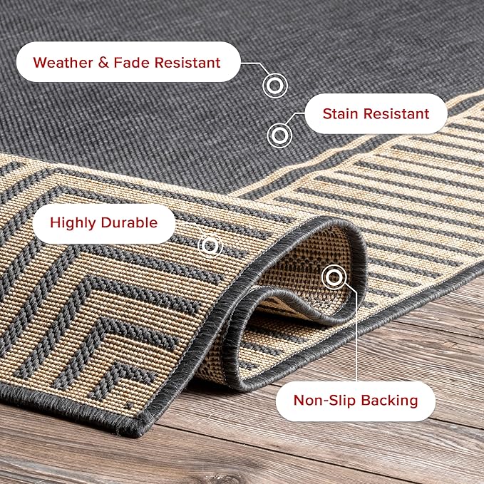 Nuloom Asha Dark Grey/Ivory, Striped Border, Soft and Cozy, High Traffic - Image 8